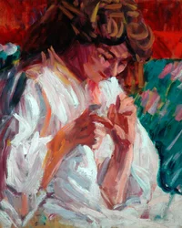 Mädchen beim Nähen, 1901